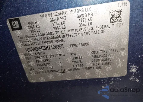 2017 Chevrolet Silverado 1500 2Lt z USA, uszkodzony, nr VIN 1GCVKREC3HZ128358